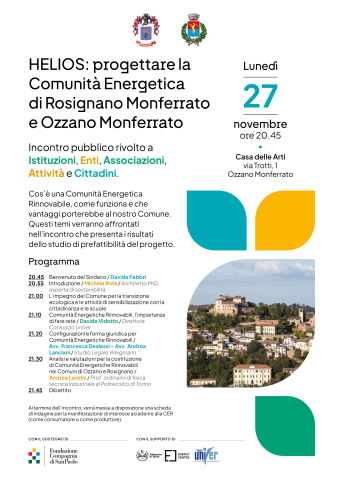 Helios - progettare la comunità energetica di Rosignano Monferrato e Ozzano Monferrato