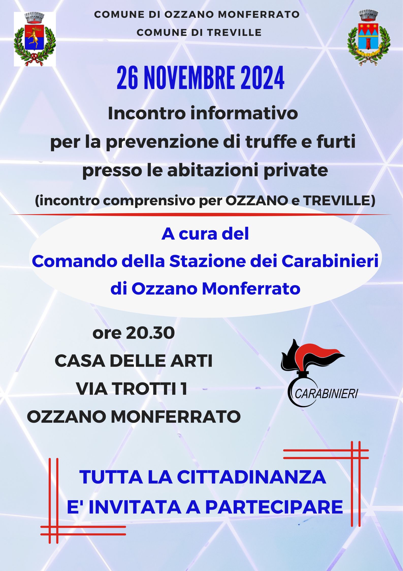 Prevenzione di truffe e furti - incontro informativo - 26 novembre 2024