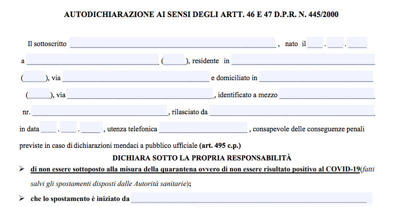 Nuovo modello di autocertificazione - fase 2